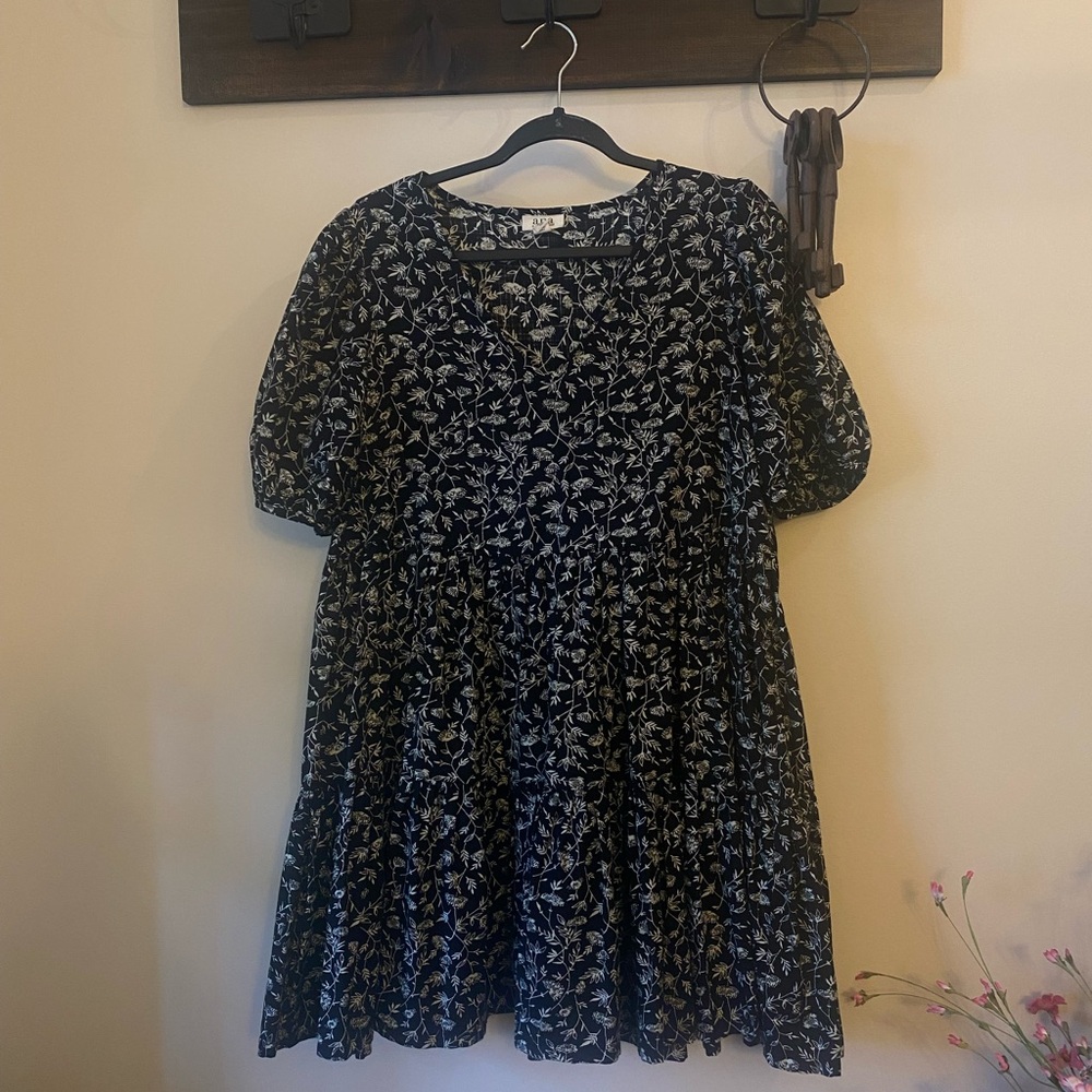 Floral Black and White Dress